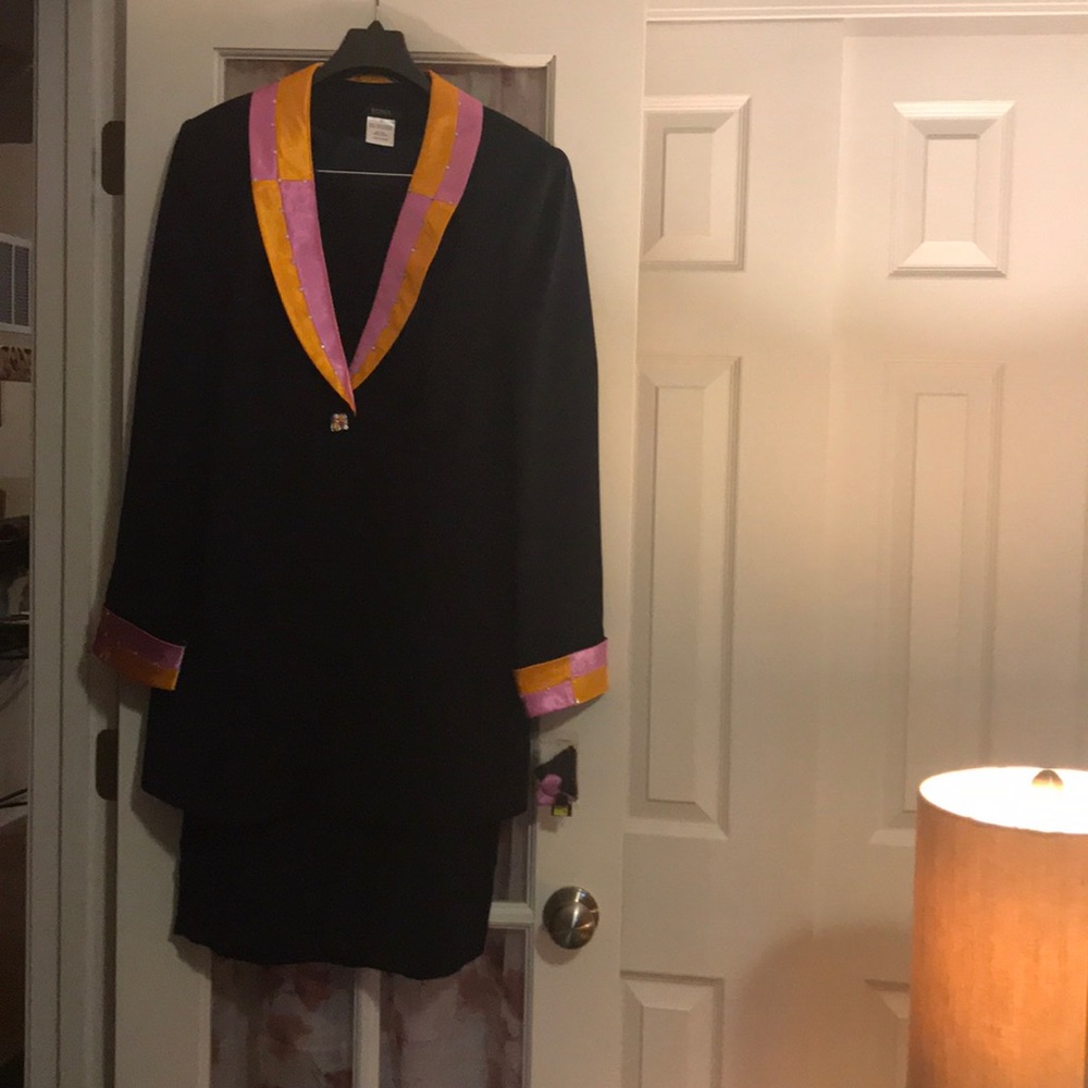 2 Pc. Black Suit with multicolored lapel and cuffs